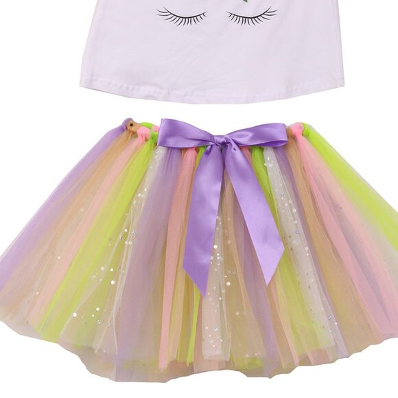 Toddler Girls Unicorn 2 PCS Floral Summer Clothing Skirt Dress Set Outfit Lilac - Picture 5 of 5